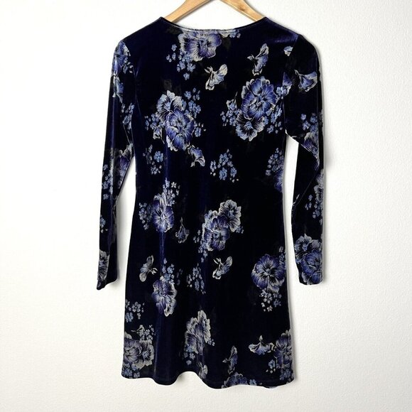 Vintage 90s Y2K Velvet Floral Mini Dress A-line Whimsigoth Romantic Size 4 - Picture 4 of 5